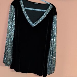 BloomChic Black Top with Silver Sequin Sleeves